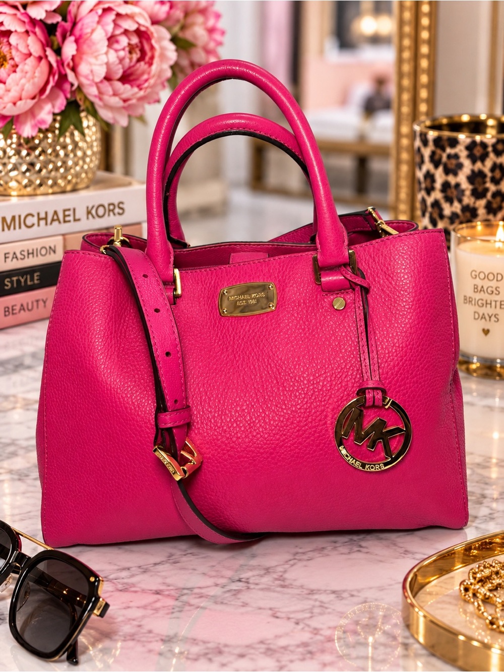 MICHAEL Michael Kors Sutton Medium Pink Pebbled Leather Satchel